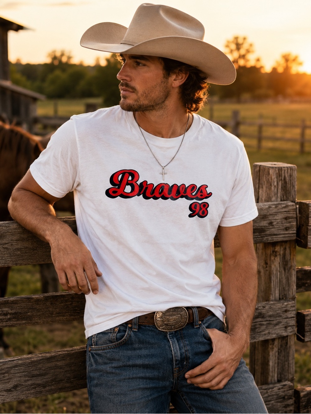Morgan Wallen 98 Braves White Graphic T-Shirt Retro